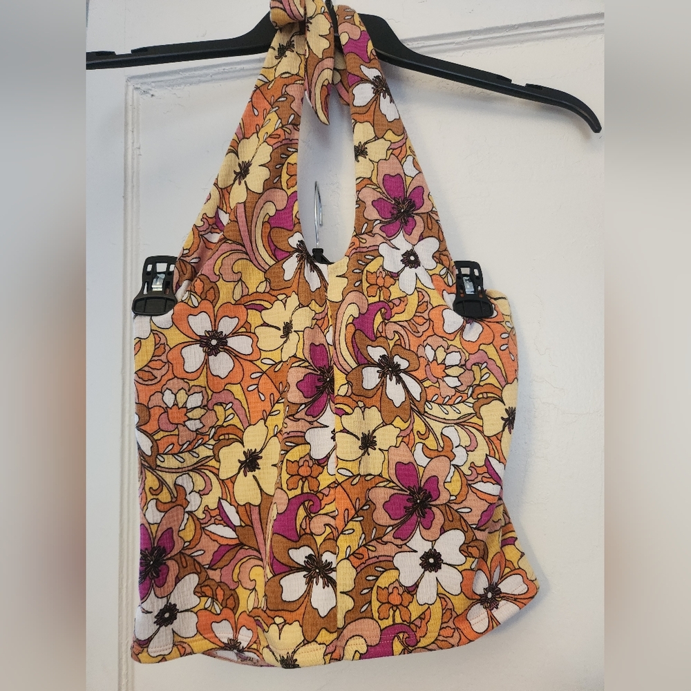 Retro Floral Pattern Halter Top Size Large